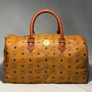 Authentic MCM Cognac Visetos Boston Bag